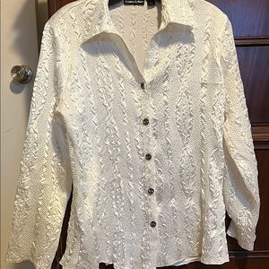 Essentials By Milano Textured White Button-Down Shirt size S